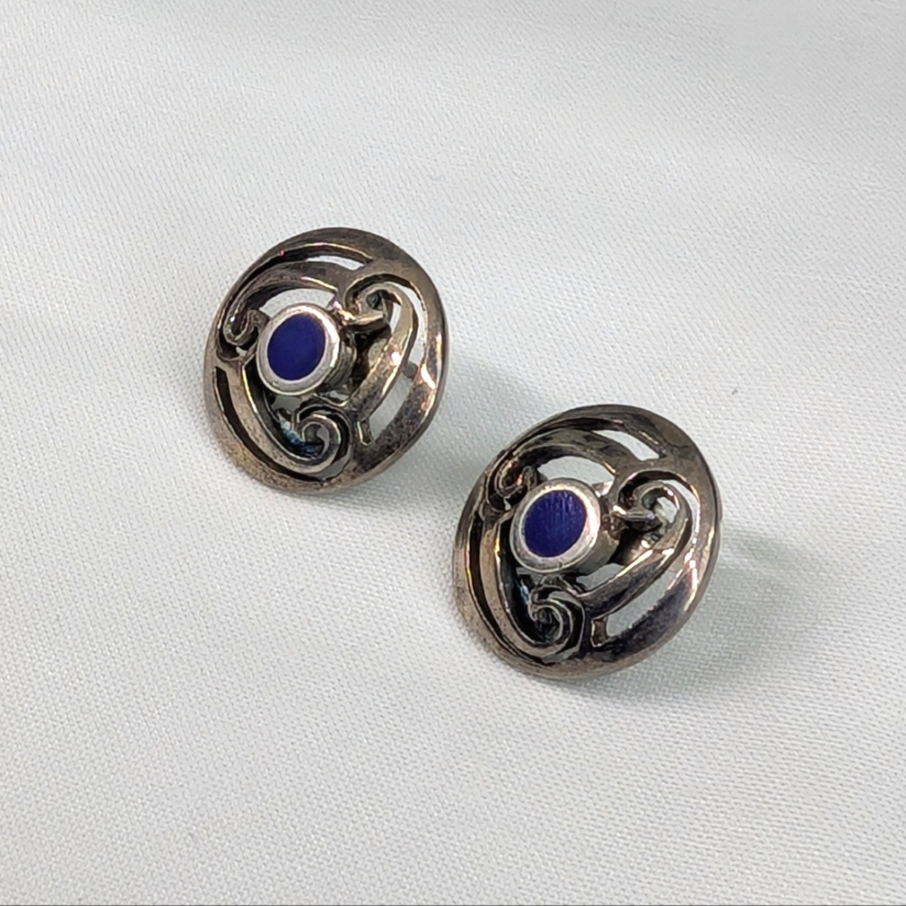 1970s Sterling Southwest Earrings - Vintage Everyday 925 Silver Jewelry - Picture 6 of 9